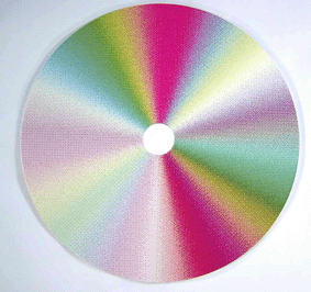 Rotoprint® Monoscreen Trichrome, 2003 Sérigraphie originale sur disques en Kömacel de 75 cm. de diamètre. Variation, 12 exemplaires, tous uniques, signés et numérotés au dos.