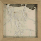 La voici placée cette feuille exotique sur des lèvres corolles à mémoire saline, 2001 Sérigraphie originale sur verre, sel, oxydes. Format 20/20 cm. 10 exemplaires signés et numérotés.